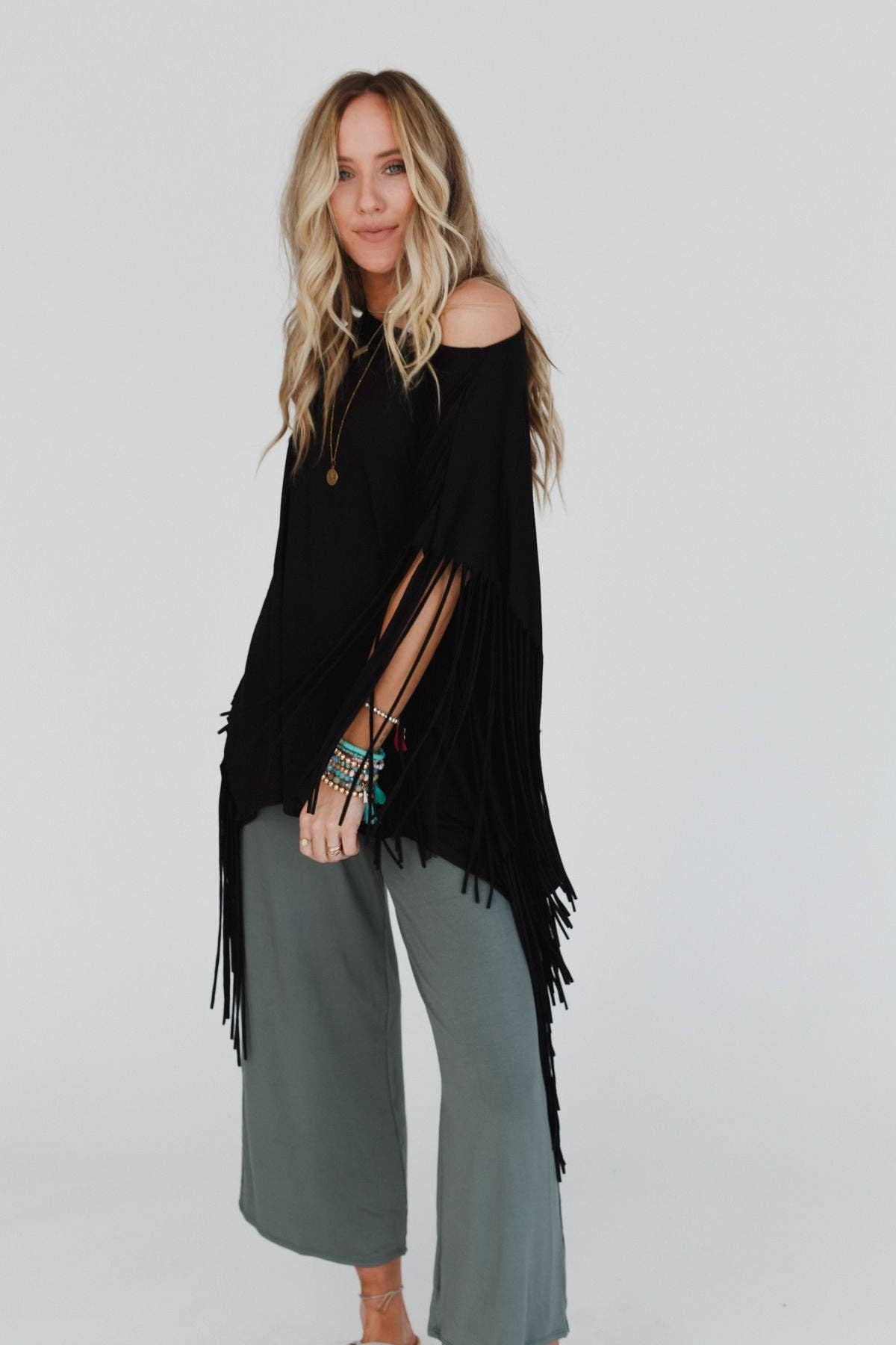 Western Showstopper Fringe Top - Black