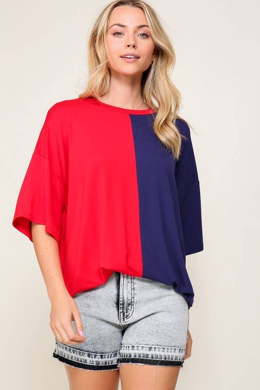 Game Day Multi Color Knit Top: BURGUNDY/WHITE