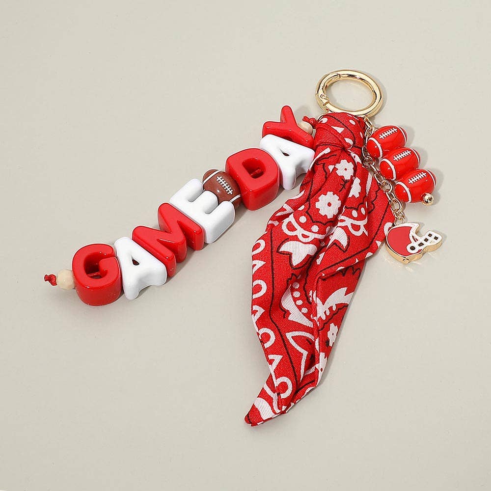 GAMEDAY Football Helmet Charm Bandana Fabric Scarf Keychain Bag Charm: Burgundy,White