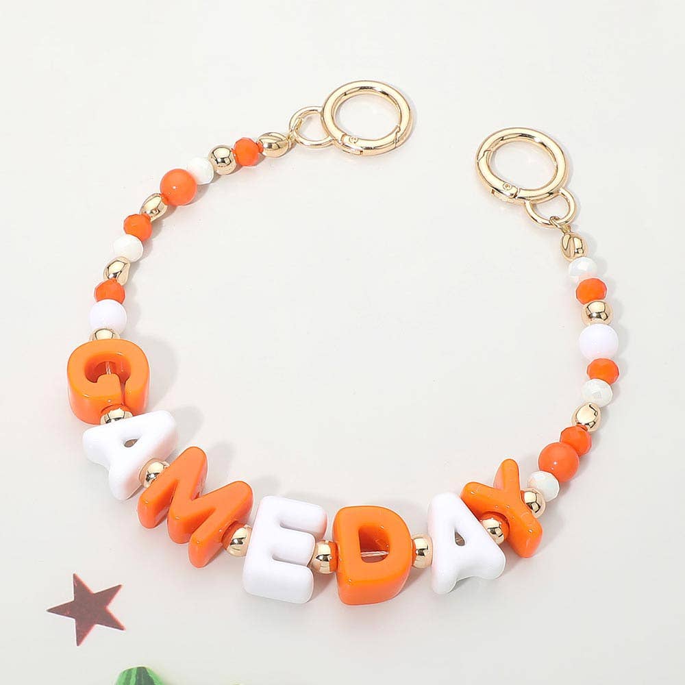 GAME DAY Letter Beaded Bag Charm Chain: Gold,White