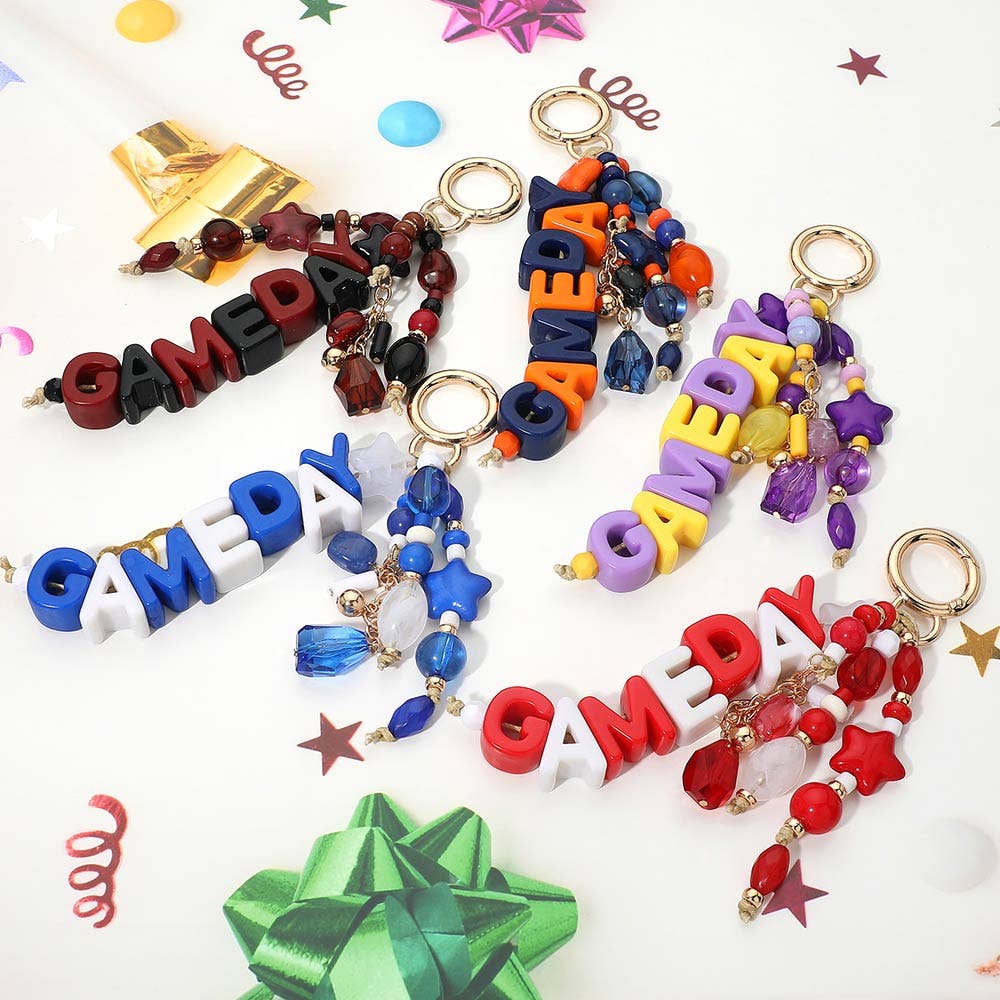 GAMEDAY Star Beads Beaded Drop Keychain Bag Charm: Burgundy,Gold,White