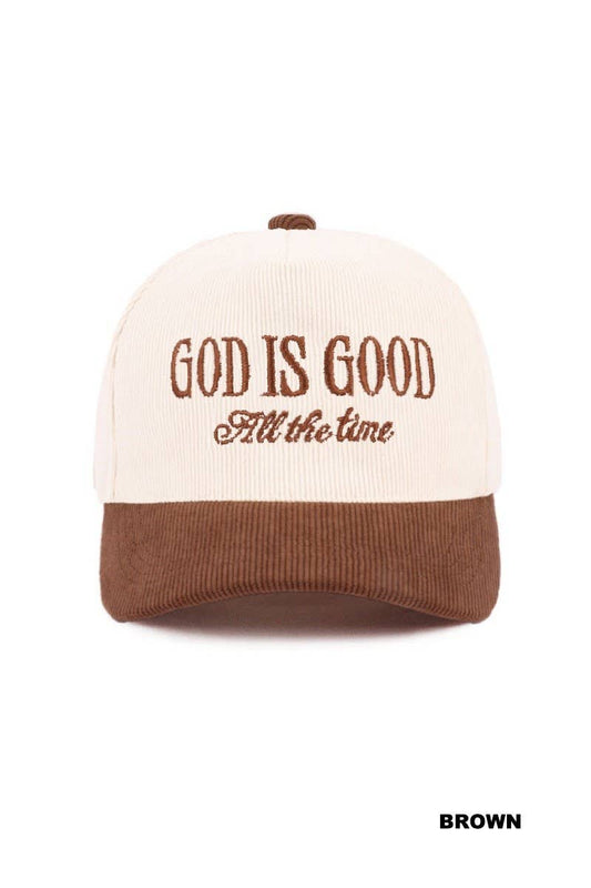 God Is Good All The Time Two Tone Corduroy Cap: BROWN / 1(ONE SIZE)