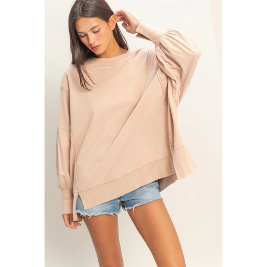 Oversized Long Sleeve Top with Seam Detail