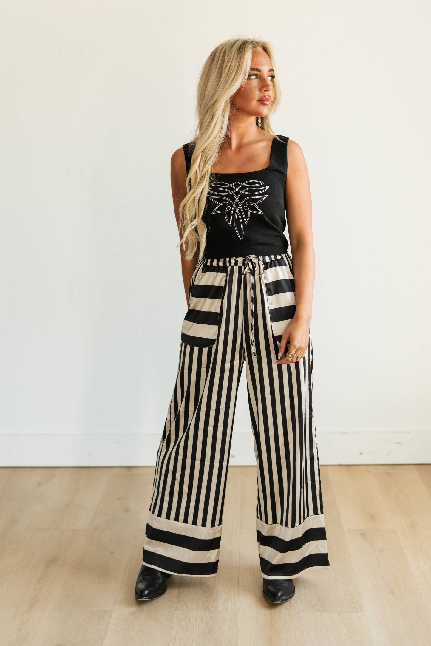 SATIN BLACK /TAN STRIPE PANT