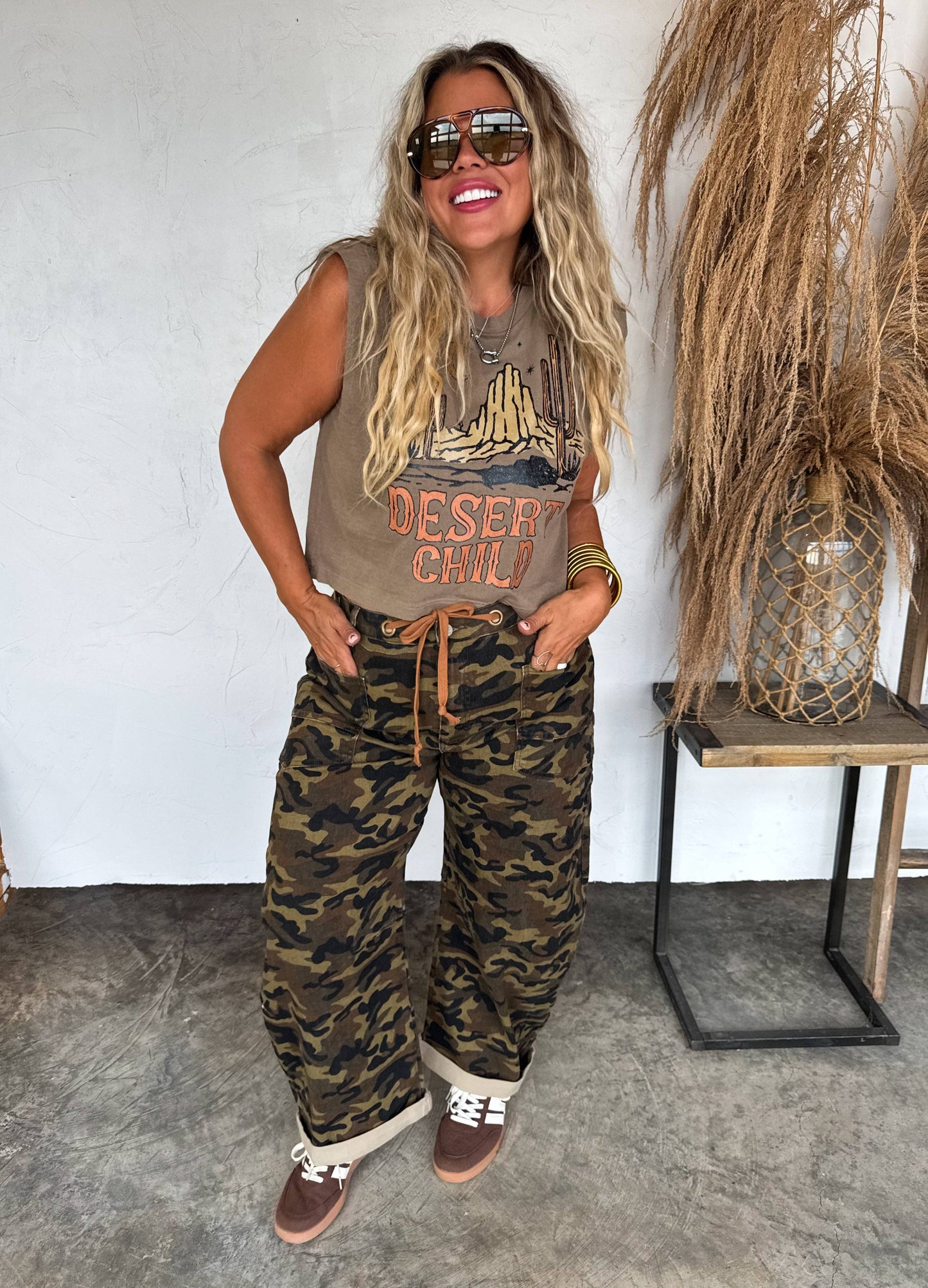 BROGAN CAMO BARREL JEANS: 2X