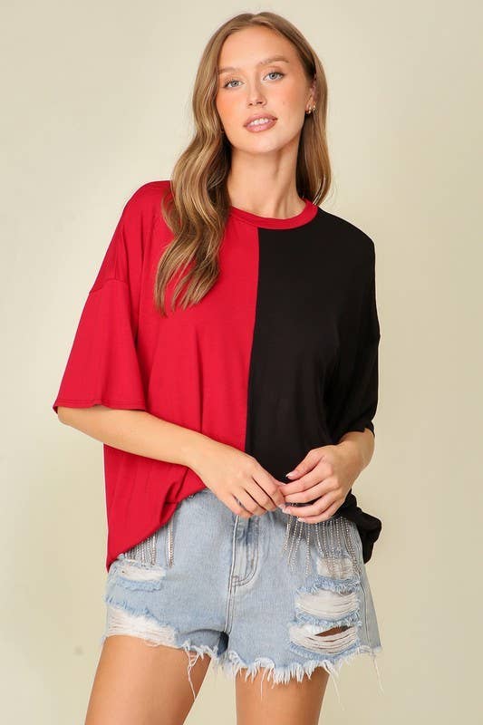 Game Day Multi Color Knit Top: PURPLE/YELLOW