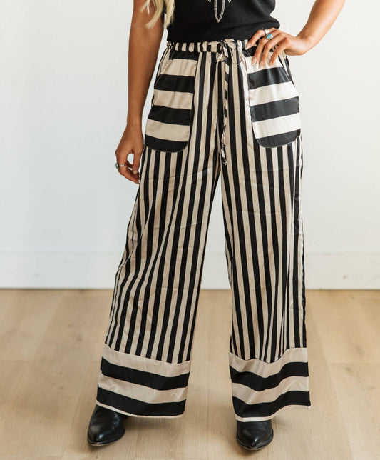 SATIN BLACK /TAN STRIPE PANT