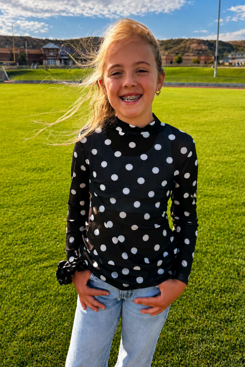 Mini Kickoff Season Black and White Mesh Top