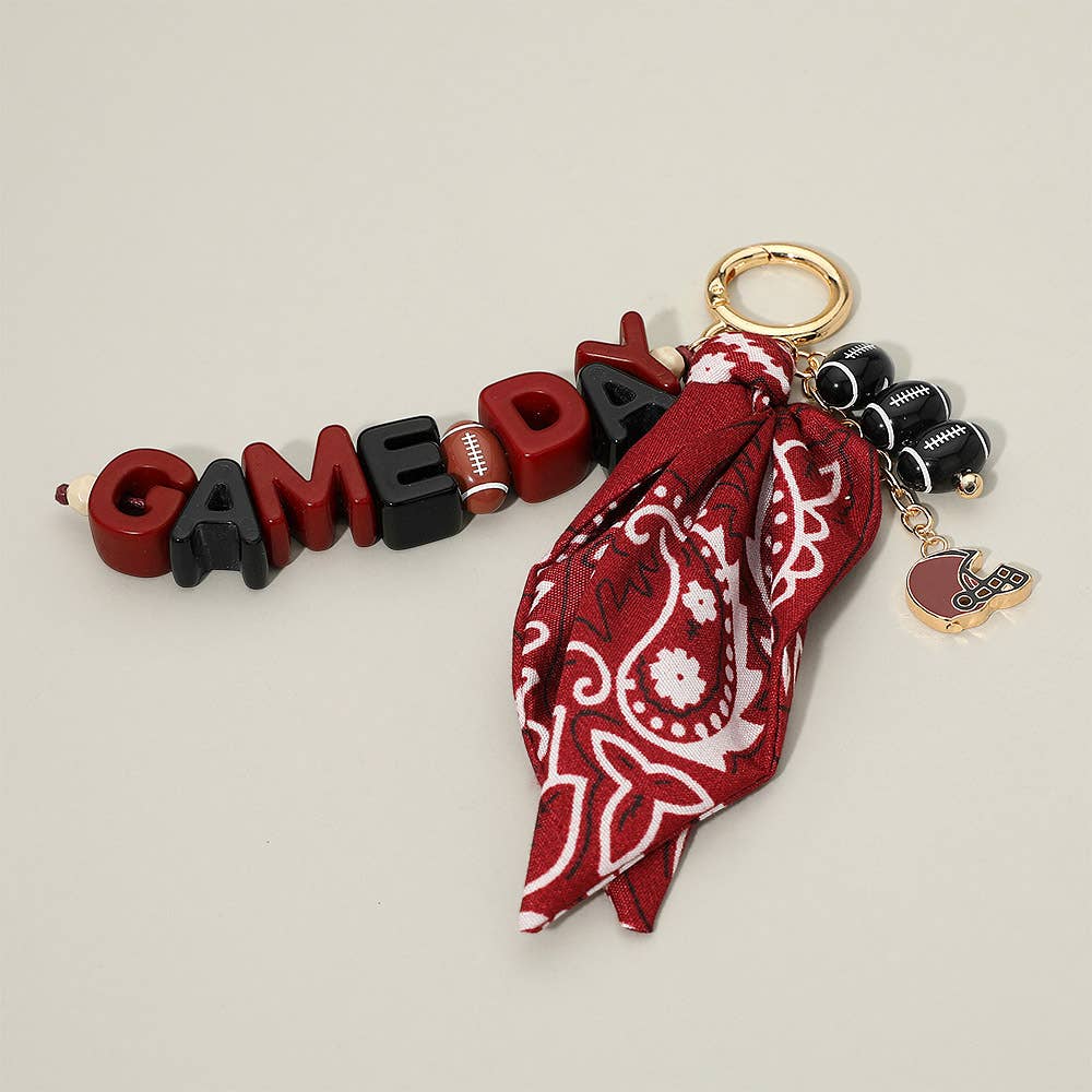 GAMEDAY Football Helmet Charm Bandana Fabric Scarf Keychain Bag Charm: Burgundy,White