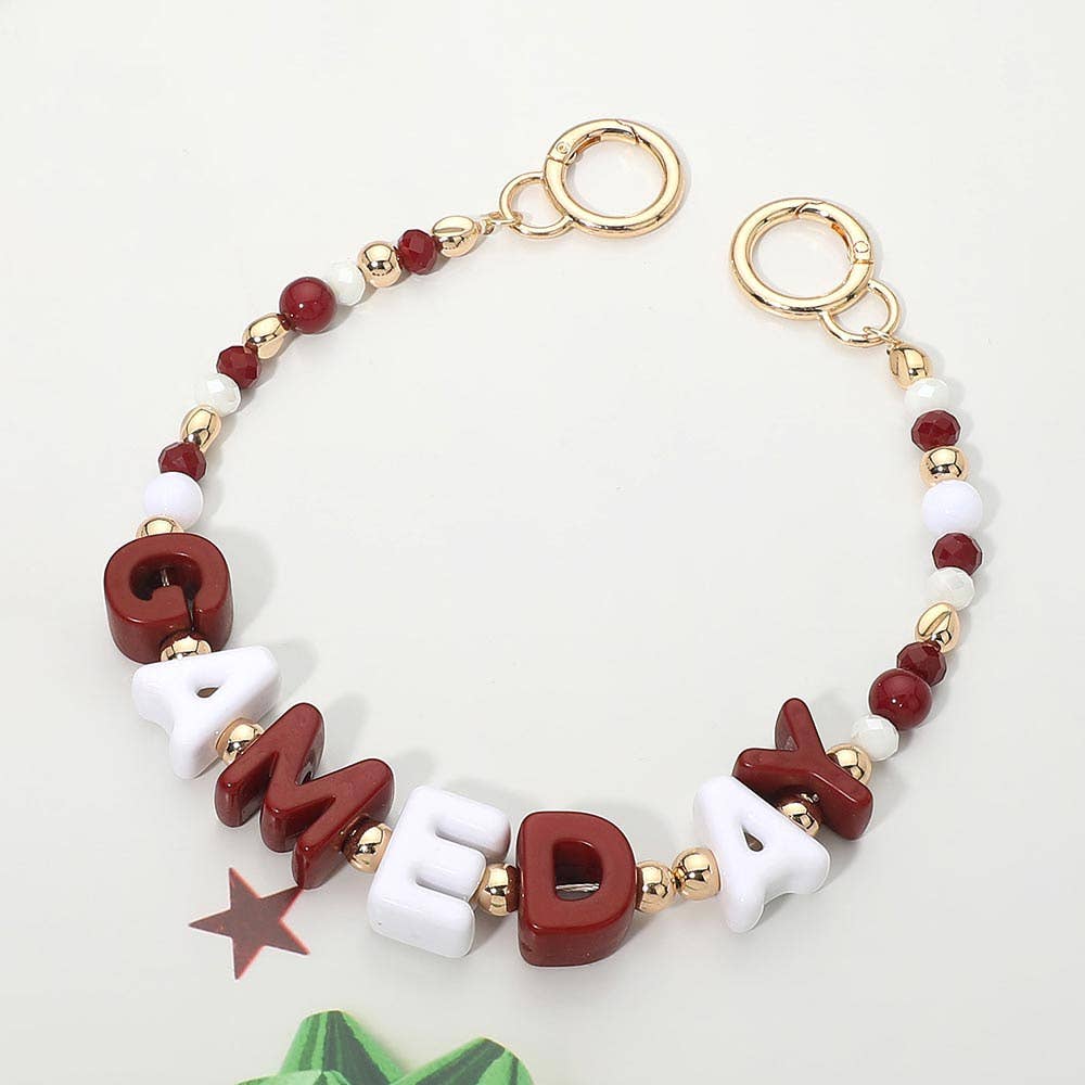 GAME DAY Letter Beaded Bag Charm Chain: Gold,White