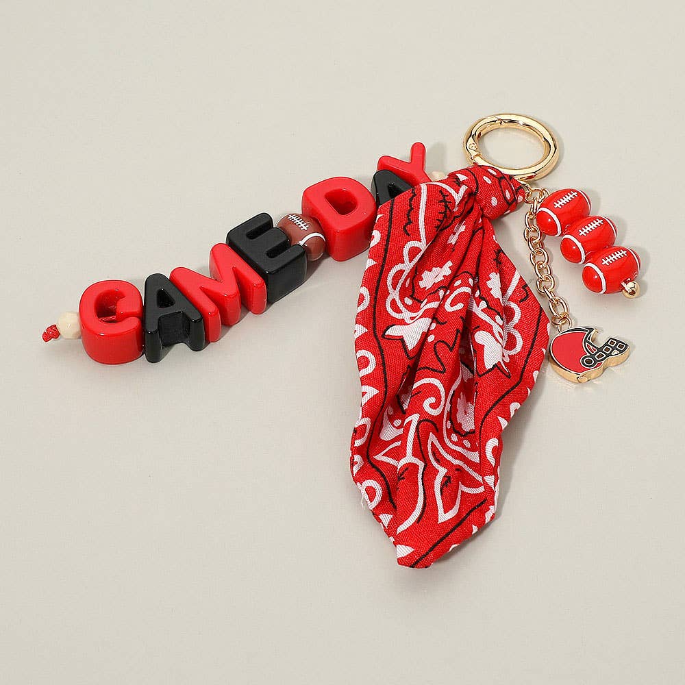 GAMEDAY Football Helmet Charm Bandana Fabric Scarf Keychain Bag Charm: Burgundy,White