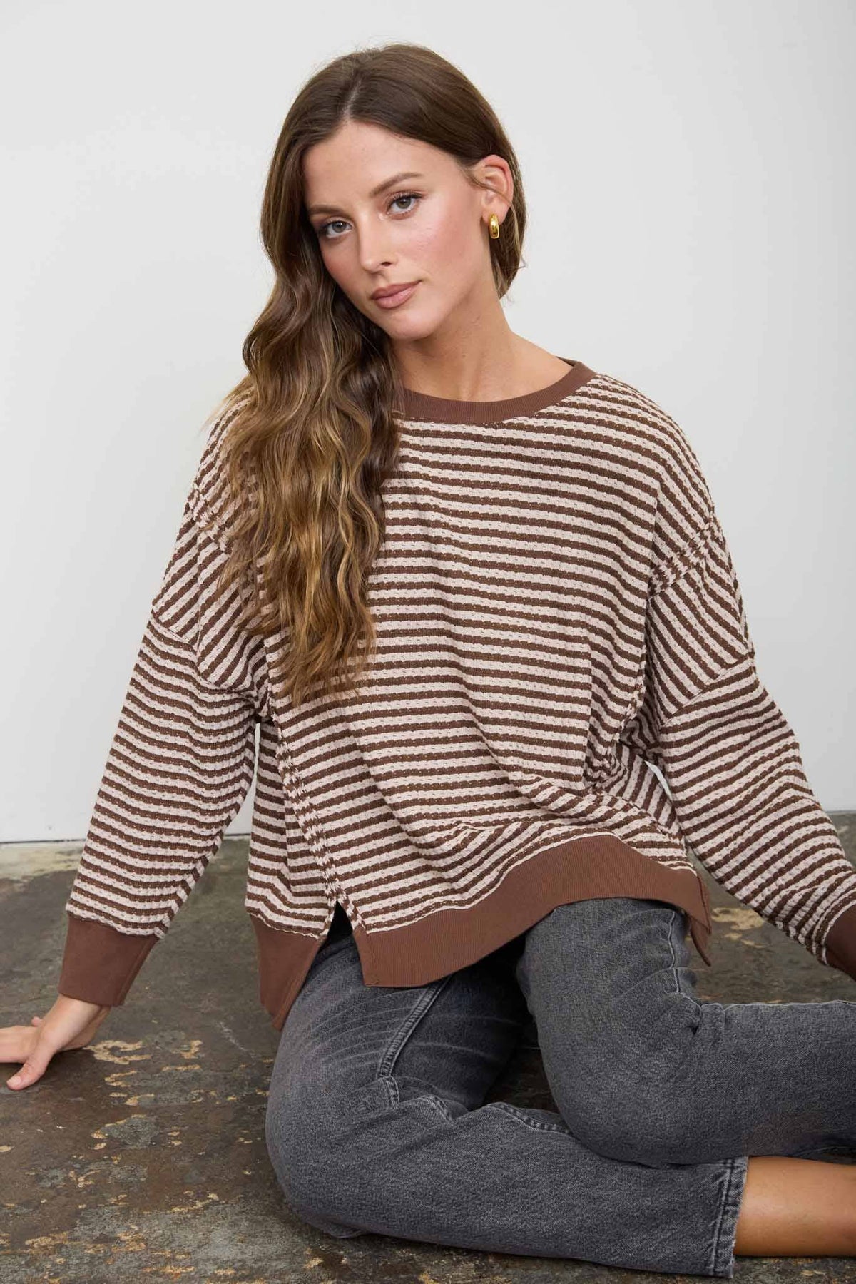 Black striped Raw Hem