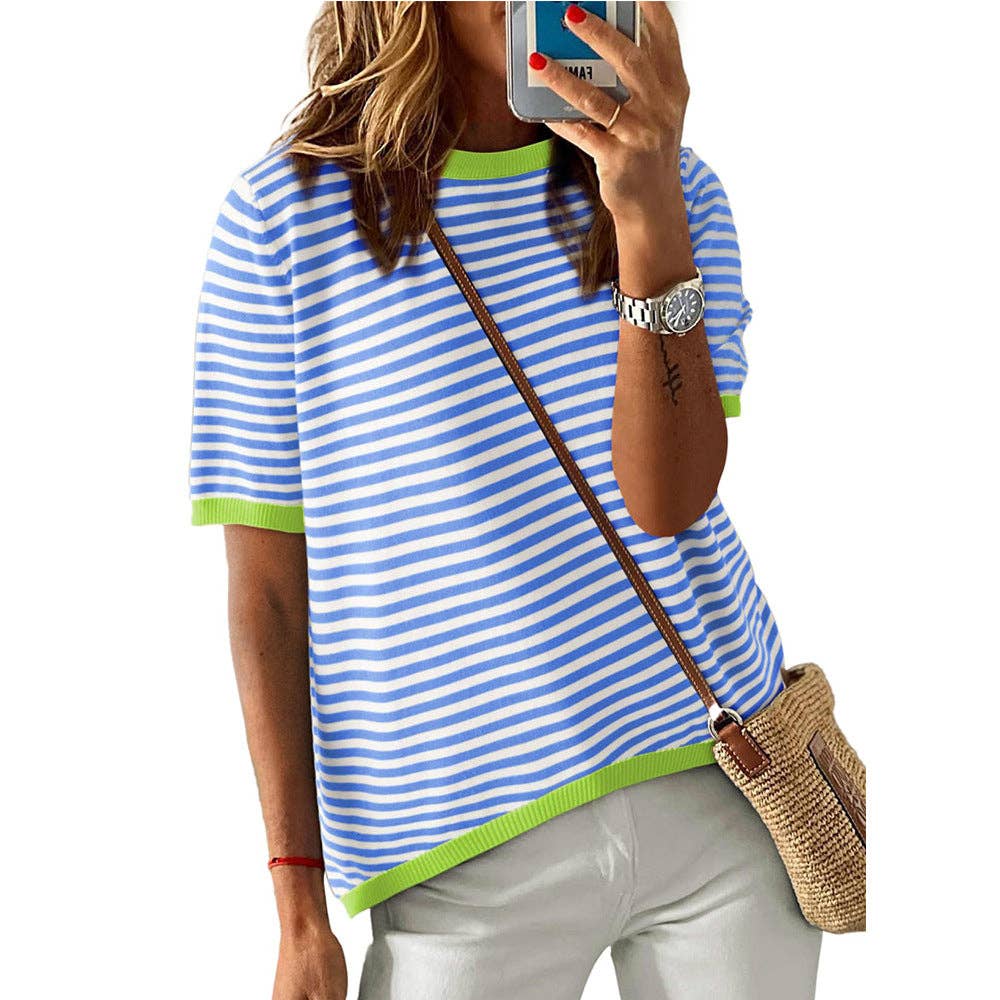 Striped Contrast Sweater Top-TPT